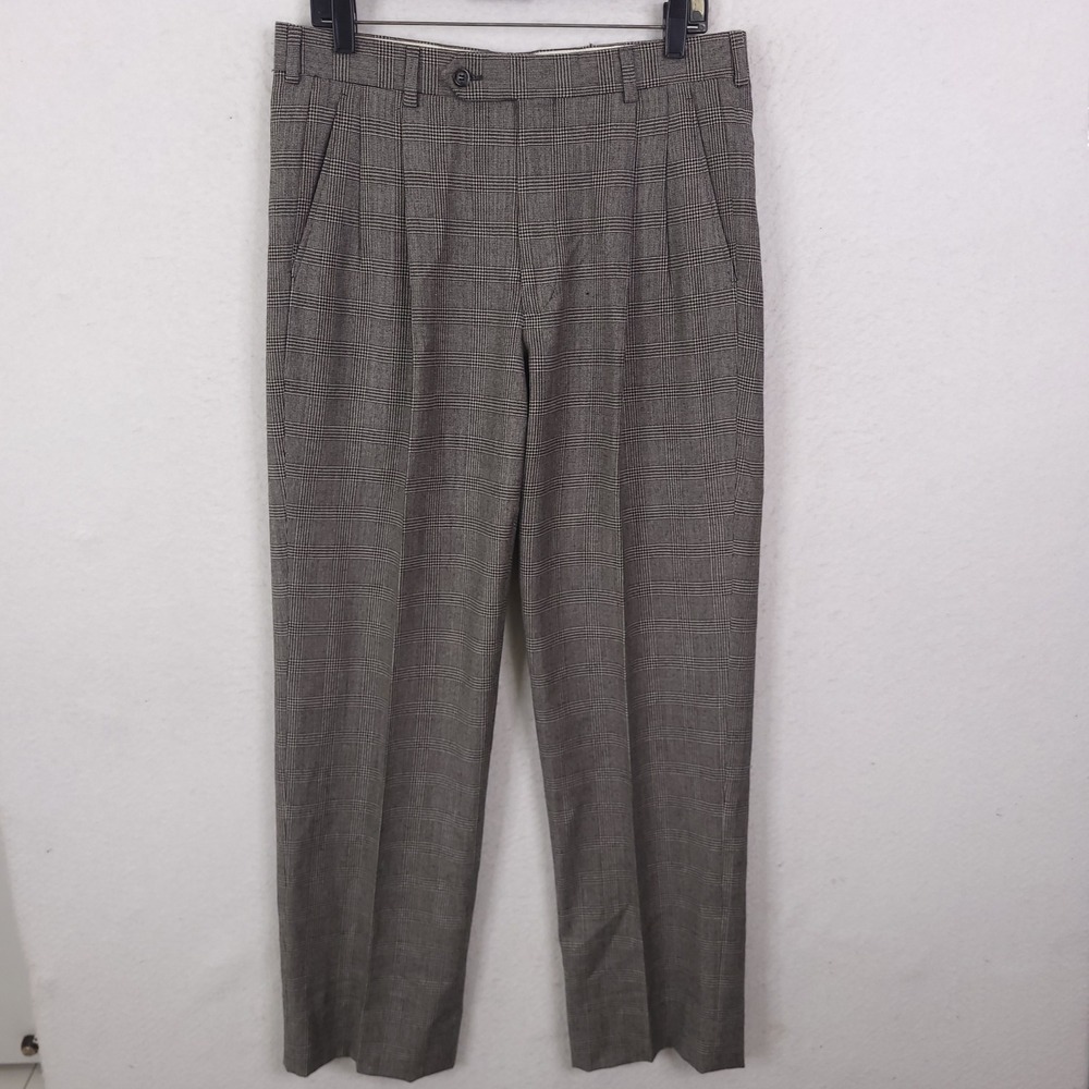 Brooks Brothers Trousers Mens 32x30 Grey Glen Plaid Pants Wool Pleated Italy